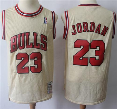 Mitchell And Ness Bulls #23 Michael Jordan Cream Throwback Stitched Jersey - Zenithce