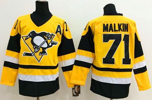 Penguins #71 Evgeni Malkin Yellow Throwback Stitched Jersey - Zenithce