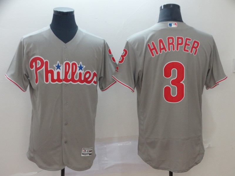 Philadelphia Phillies #3 Bryce Harper Grey Flex Base Stitched Jersey - Zenithce