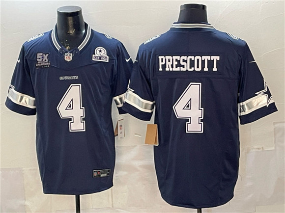 Dallas Cowboys #4 Dak Prescott Navy F.U.S.E. With 5x Super Bowl Champions Established In 1960 Patch Vapor Limited Stitched Jersey - Zenithce