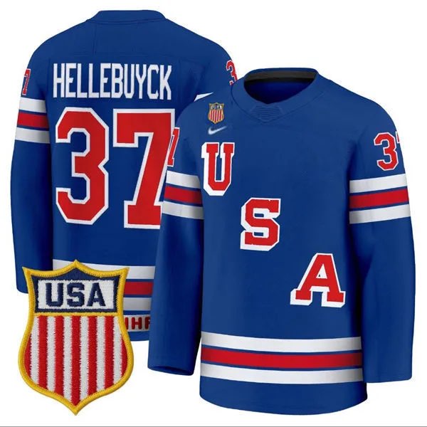 USA #37 Connor Hellebuyck Home Blue 2026 Olympic Jersey - Zenithce