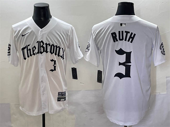 New York Yankees #3 Babe Ruth White 'Gothic Legacy Edition' Vapor Premier Limited Stitched Jersey - Zenithce