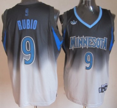 Minnesota Timberwolves #9 Ricky Rubio Black/Gray Fadeaway Fashion Jersey - Zenithce