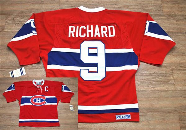 Canadiens #9 Henri Richard Stitched Red CH CCM Throwback Jersey - Zenithce