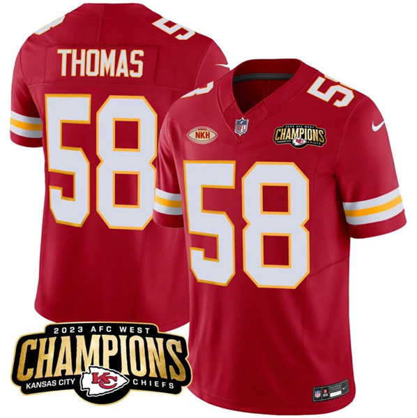 Kansas City Chiefs #58 Derrick Thomas Red 2023 F.U.S.E. AFC West Champions With 