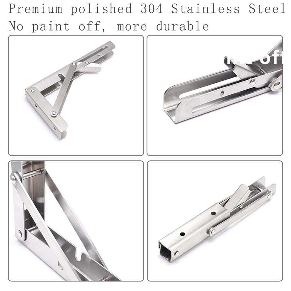 Folding Shelf Brackets Max Load 300 lb Heavy Duty Stainless Steel Collapsible Wall Mounted Shelf Brackets for Table - Zenithce