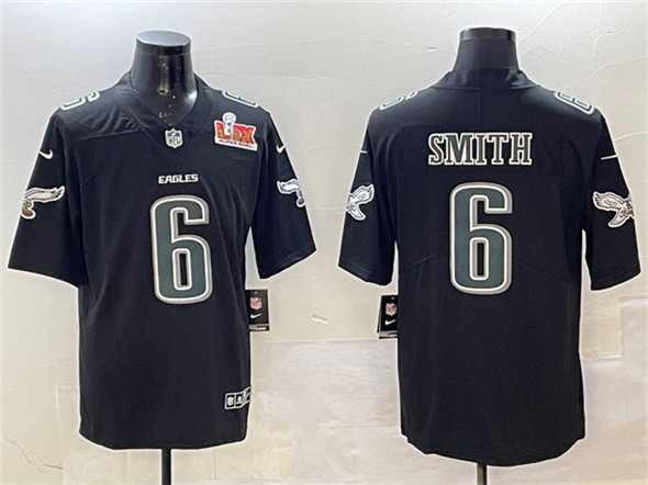Philadelphia Eagles #6 DeVonta Smith Black 2025 Super Bowl LIX Patch Fashion New Vapor Untouchable Limited Stitched Jersey - Zenithce