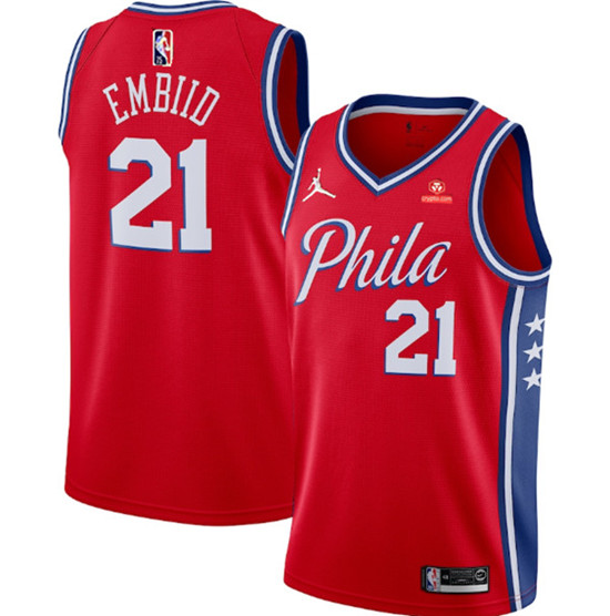 Philadelphia 76ers #21 Joel Embiid Red Statement Edition Stitched Jersey - Zenithce
