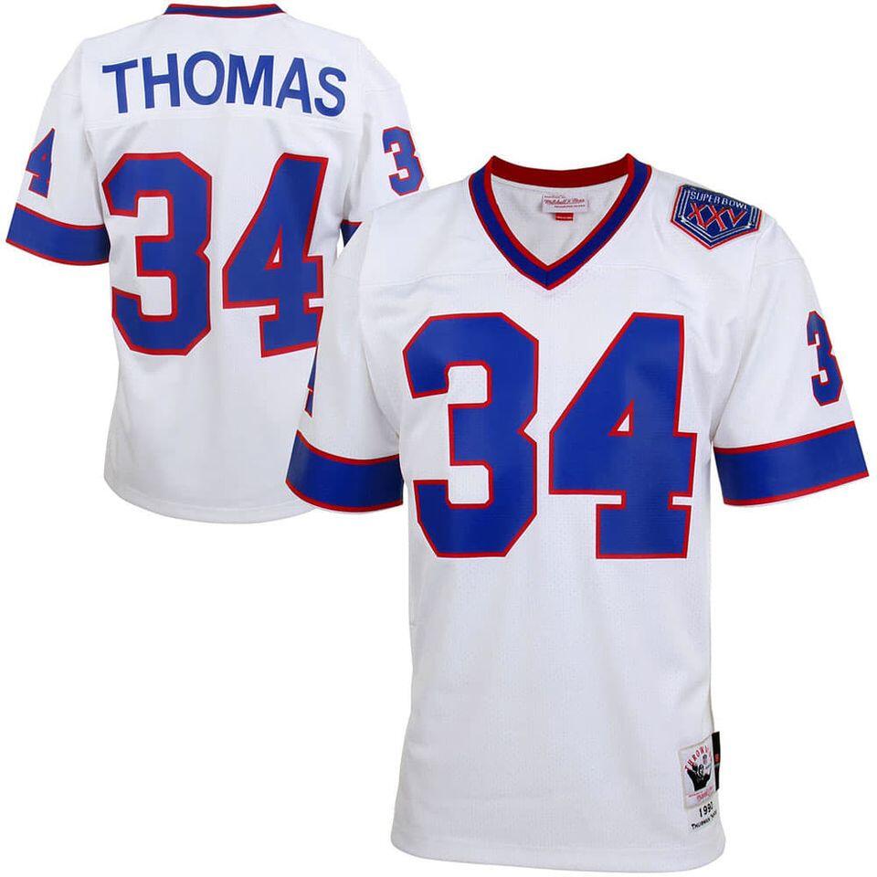 Bills #34 Thurman Thomas White Mitchell Ness Throwback Jersey - Zenithce