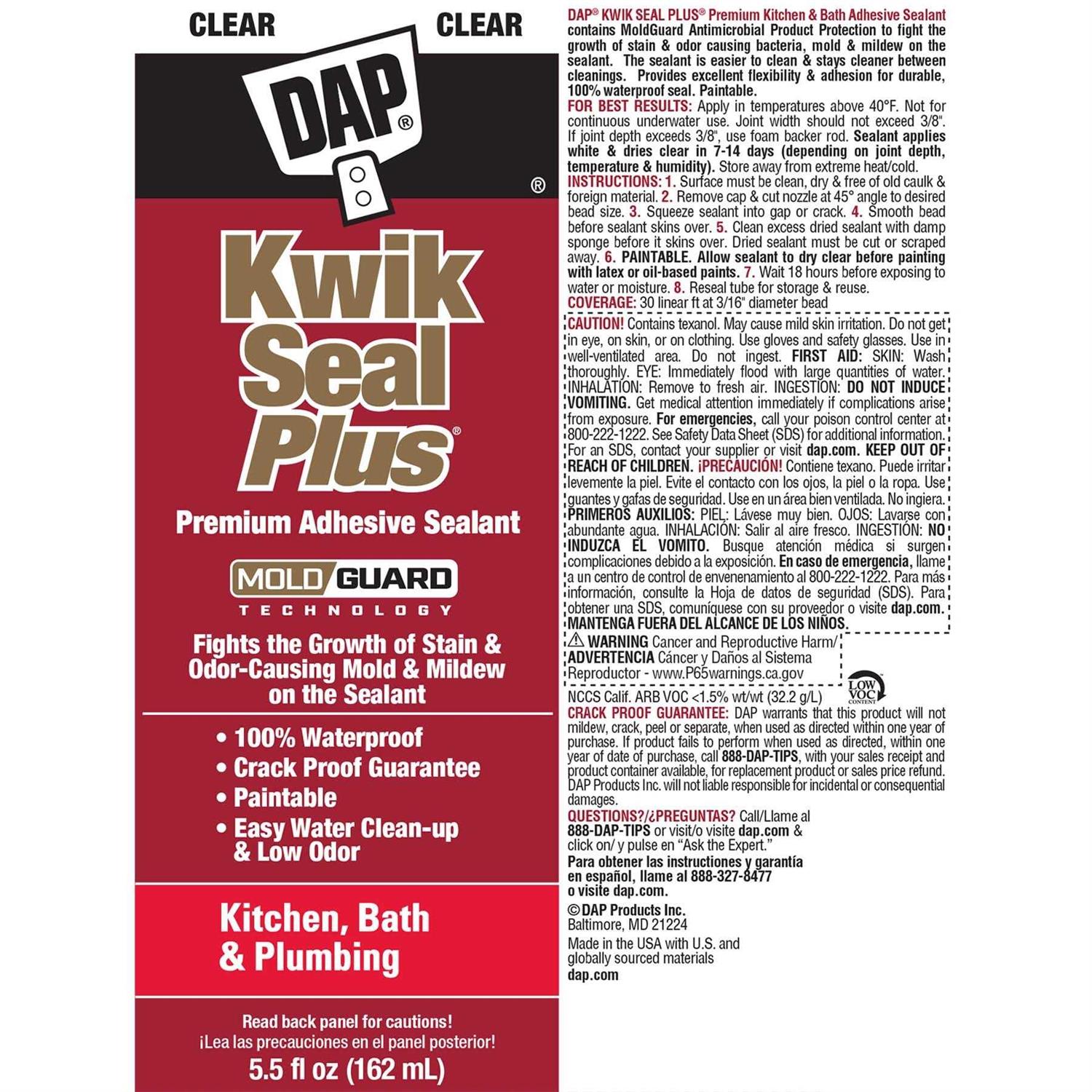 DAP Kwik Seal Plus Adhesive Caulk - Zenithce