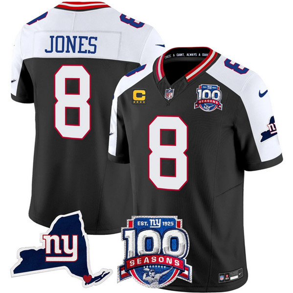 New York Giants #8 Daniel Jones Black 2024 F.U.S.E. With 4-Star C Patch 100th Season And State Patch Vapor Limited Alternate Stitched Jersey - Zenithce