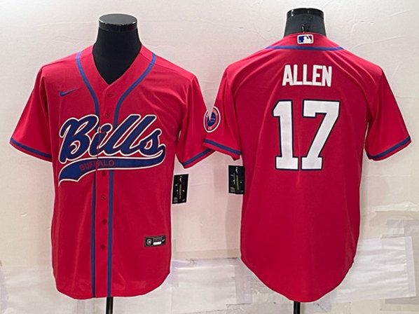 Buffalo Bills #17 Josh Allen Red Cool Base Stitched Baseball Jersey - Zenithce