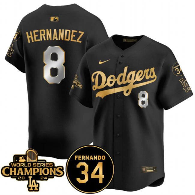 Los Angeles Dodgers #8 Enrique Hernández Black Gold 2024 World Series Champions Fernando Memorial Patch Vapor Premier Limited Stitched Jersey - Zenithce
