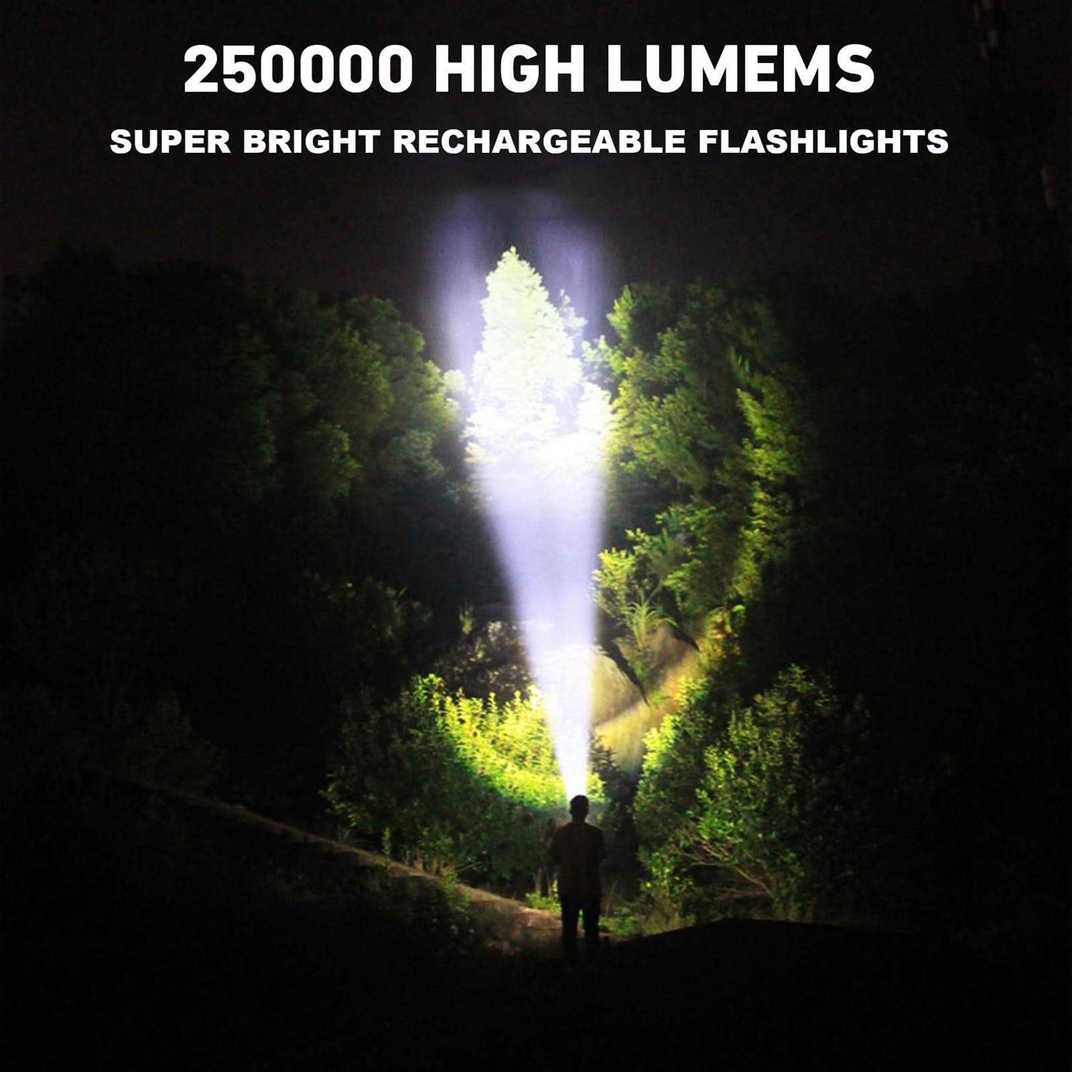Rechargeable Flashlights 250000 High Lumens LED Powerful Tactical Flash Light Battery Powered - Zenithce