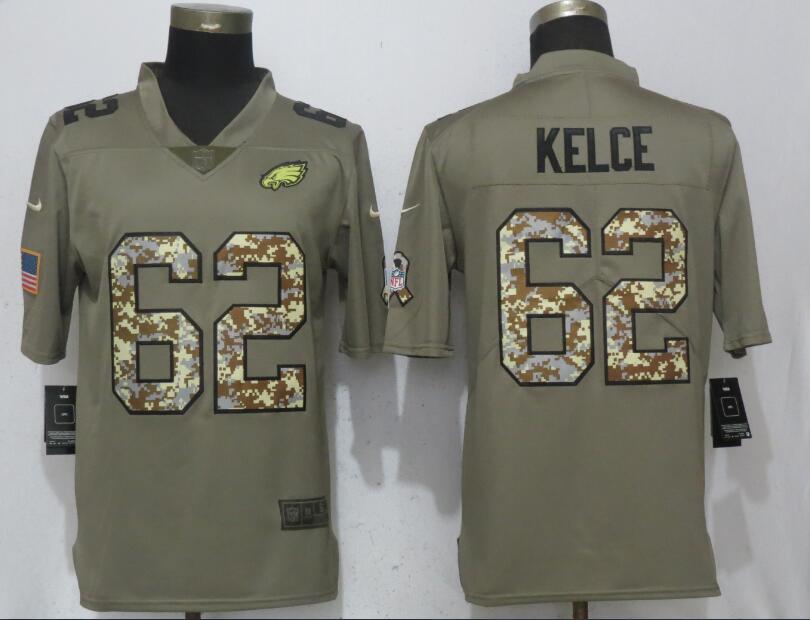 Philadelphia Eagles #62 Jason Kelce Olive Camo Salute To Service Limited Stitched Jersey - Zenithce