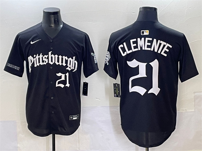 Pittsburgh Pirates #21 Roberto Clemente Black 'Gothic Steel City Edition' Vapor Limited Stitched Jersey - Zenithce