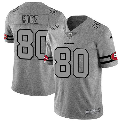 San Francisco 49ers #80 Jerry Rice 2019 Gray Gridiron Team Logo Limited Stitched Jersey - Zenithce