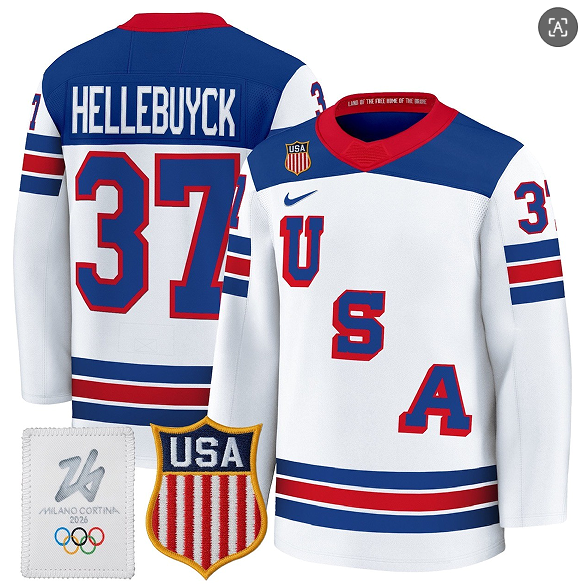 USA #37 Connor Hellebuyck Home White 2026 Olympic Jersey - Zenithce