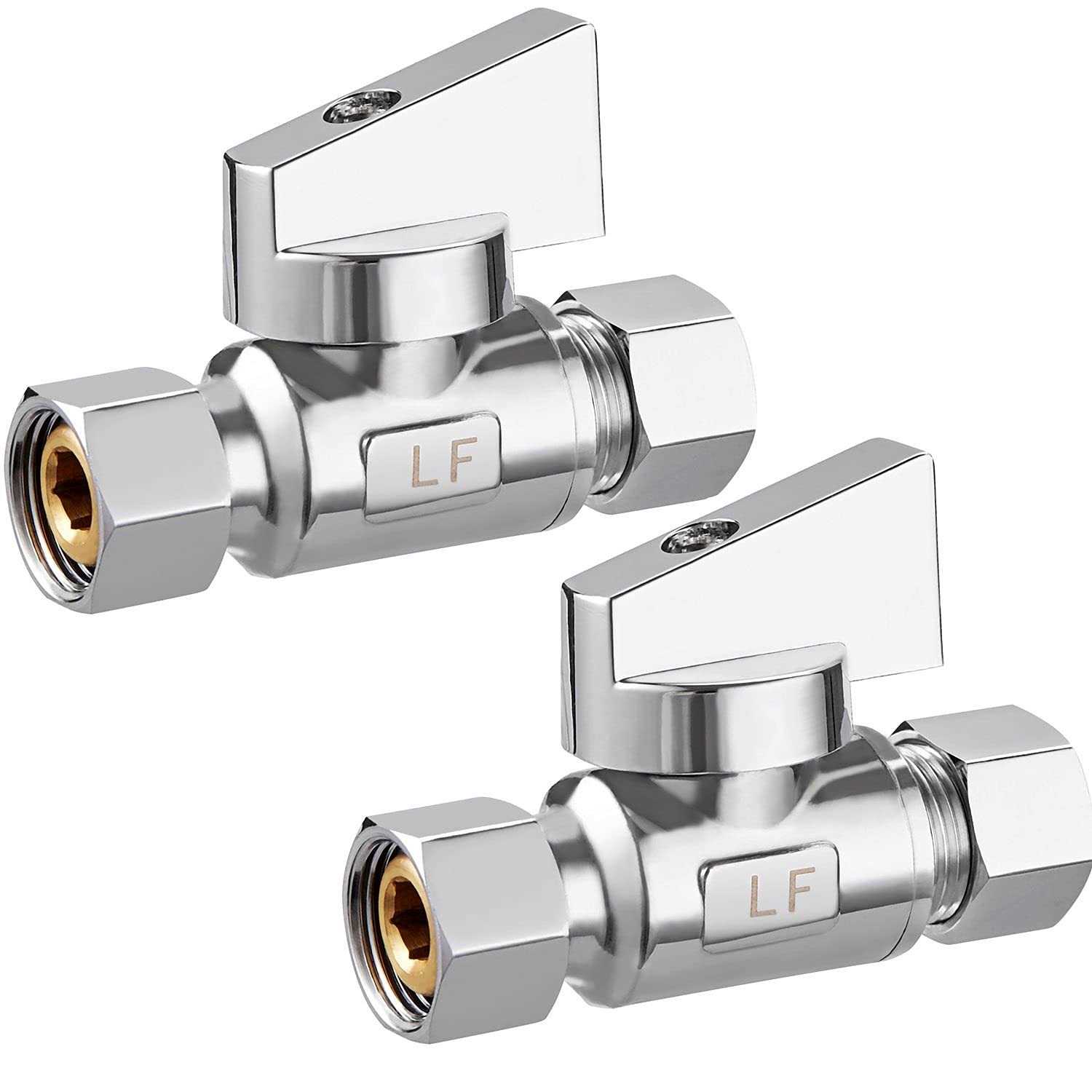 Minimprover 2 Pack Premium Brass 1/4 Compression x 1/4 Compression Angle Valve Quarter Turn Water Straight Angle Valve - Zenithce