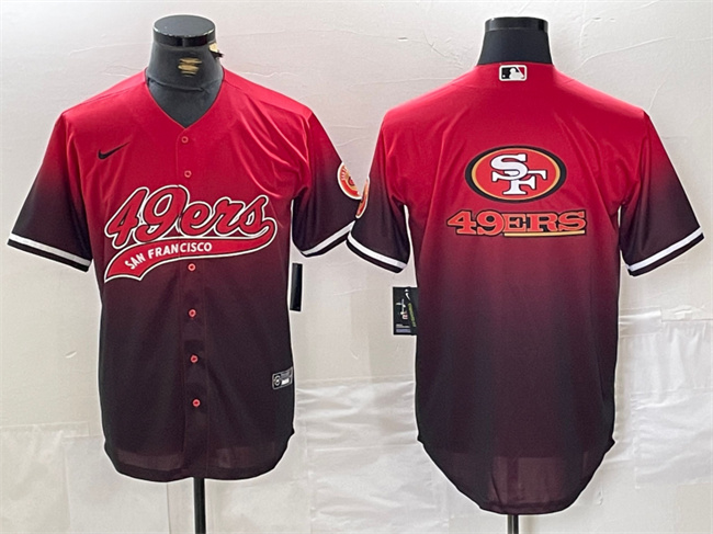 San Francisco 49ers Team Big Logo Red Black With Patch Cool Base Stitched Jersey - Zenithce