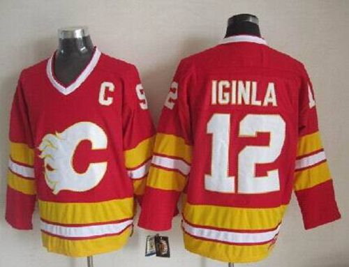 Flames #12 Jarome Iginla Red CCM Throwback Stitched Jersey - Zenithce