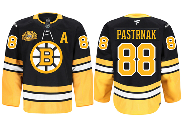 Boston Bruins #88 David Pastrnak Black 2024 100th Anniversary Patch Stitched Game Jersey - Zenithce
