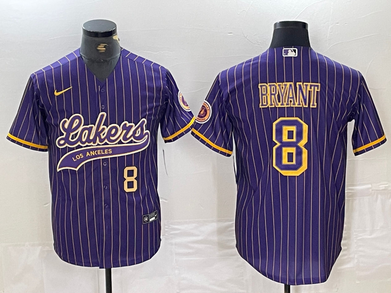 Los Angeles Lakers #8 Kobe Bryant Purple Pinstripe Cool Base Stitched Baseball Jerseys - Zenithce
