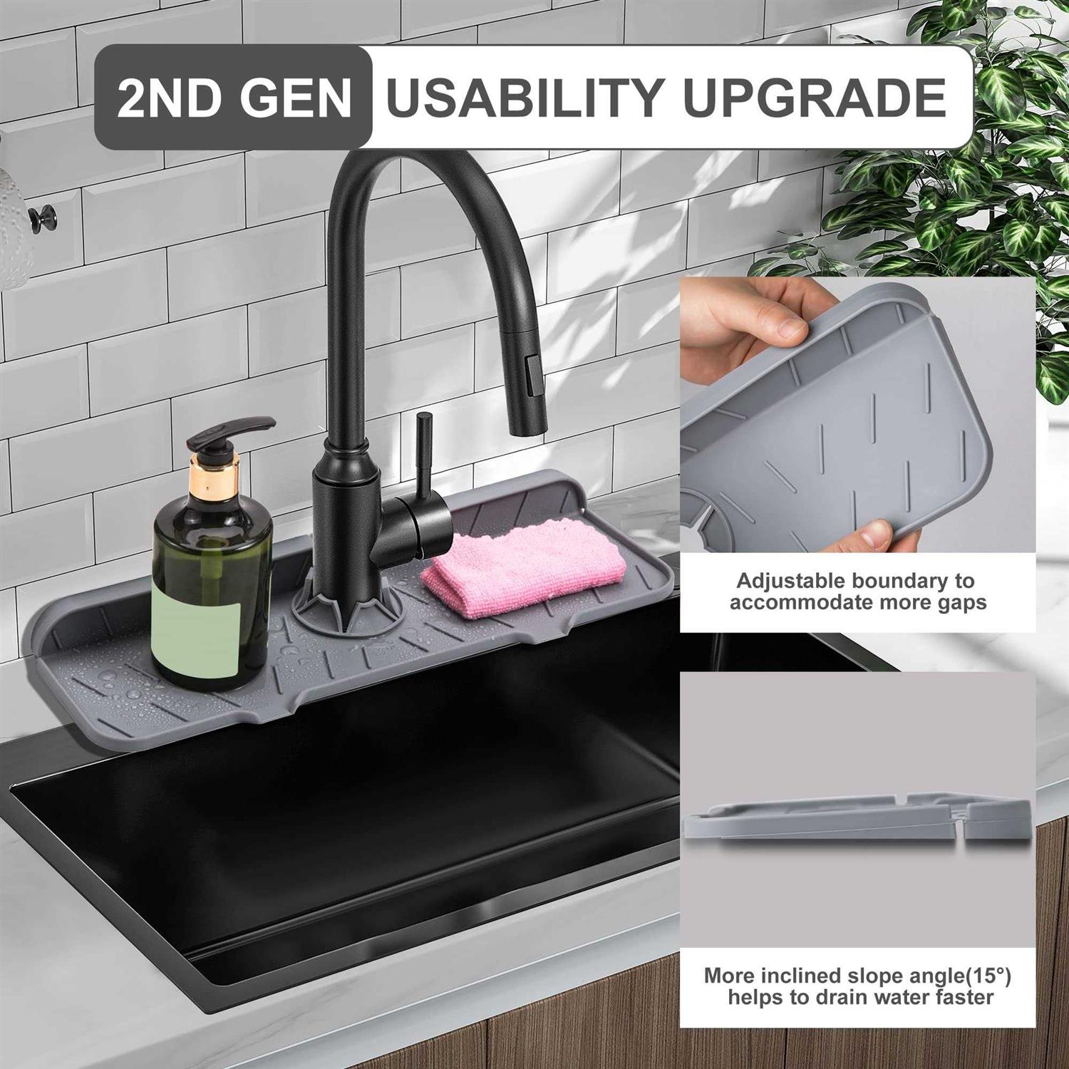 Meiliweser Silicone Sink Splash Guard Gen 2 Slope Upgraded Faucet Mat - Zenithce