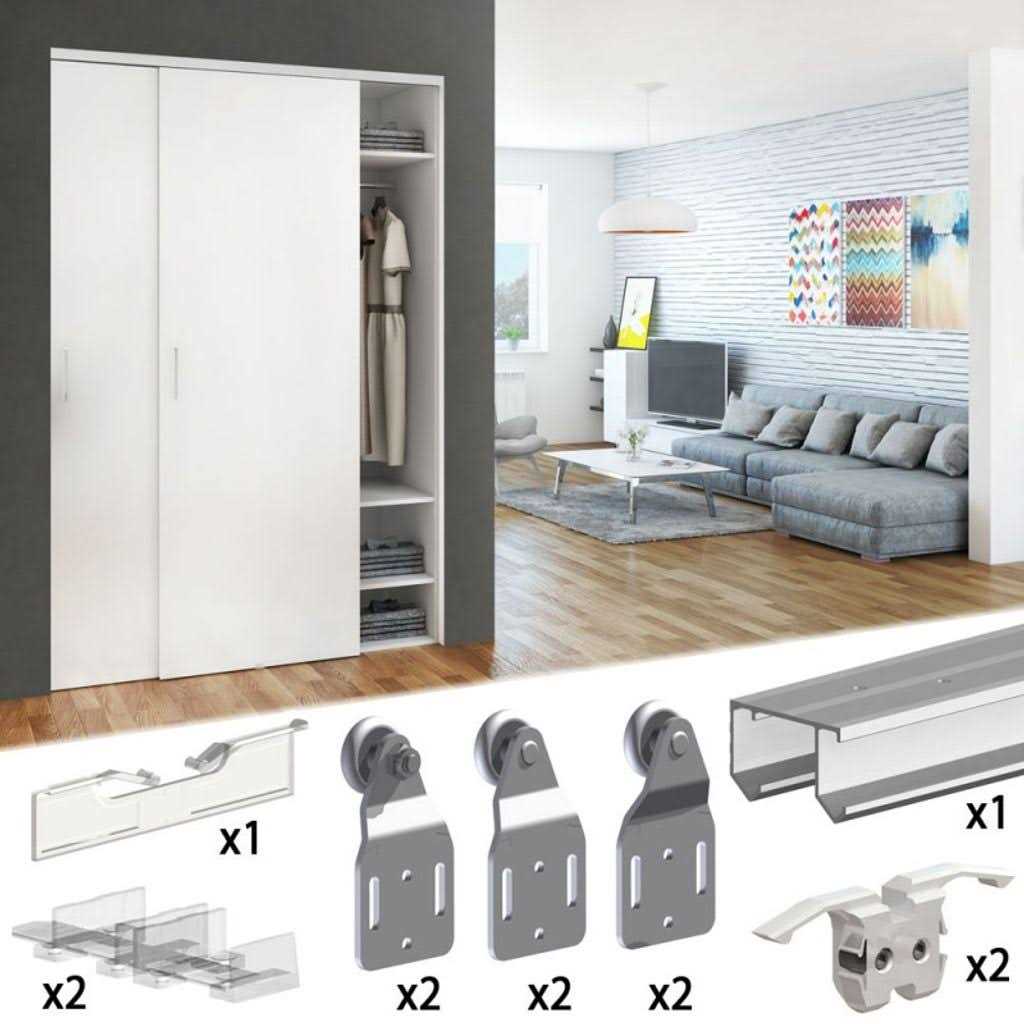 Sliding Cabinet Door Hardware Kit Tracks For 2 Bypass Cabinet Doors Up To 13lbs - Zenithce