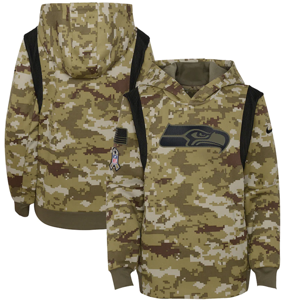 Youth Seattle Seahawks 2021 Camo Salute To Service Therma Performance Pullover Hoodie - Zenithce