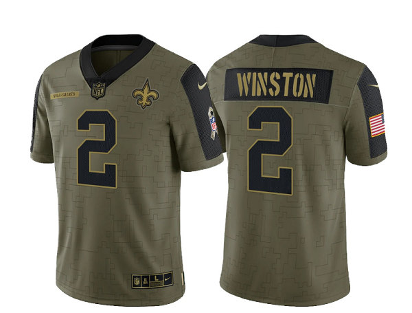 New Orleans Saints #2 Jameis Winston 2021 Olive Salute To Service Limited Stitched Jersey - Zenithce