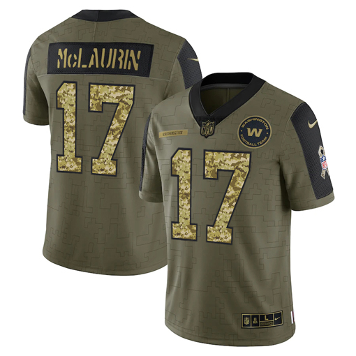 Washington Football Team #17 Terry McLaurin 2021 Olive Camo Salute To Service Limited Stitched Jersey - Zenithce