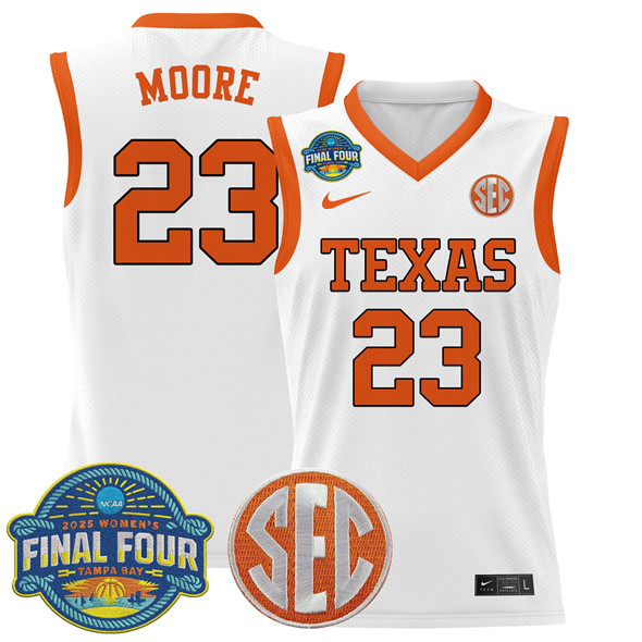 Texas Longhorns #35 Aaliyah Moore White 2025 Sec Women’s Final Four Patch Stitched Jersey - Zenithce