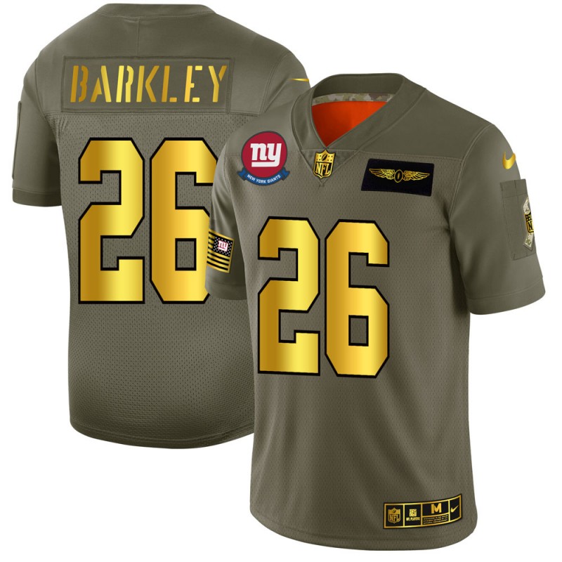 New York Giants #26 Saquon Barkley 2019 Olive Gold Salute To Service Limited Stitched Jersey - Zenithce