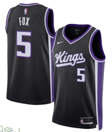 Sacramento Kings #5 De'Aaron Fox Black Icon Edition Swingman Stitched Jersey - Zenithce
