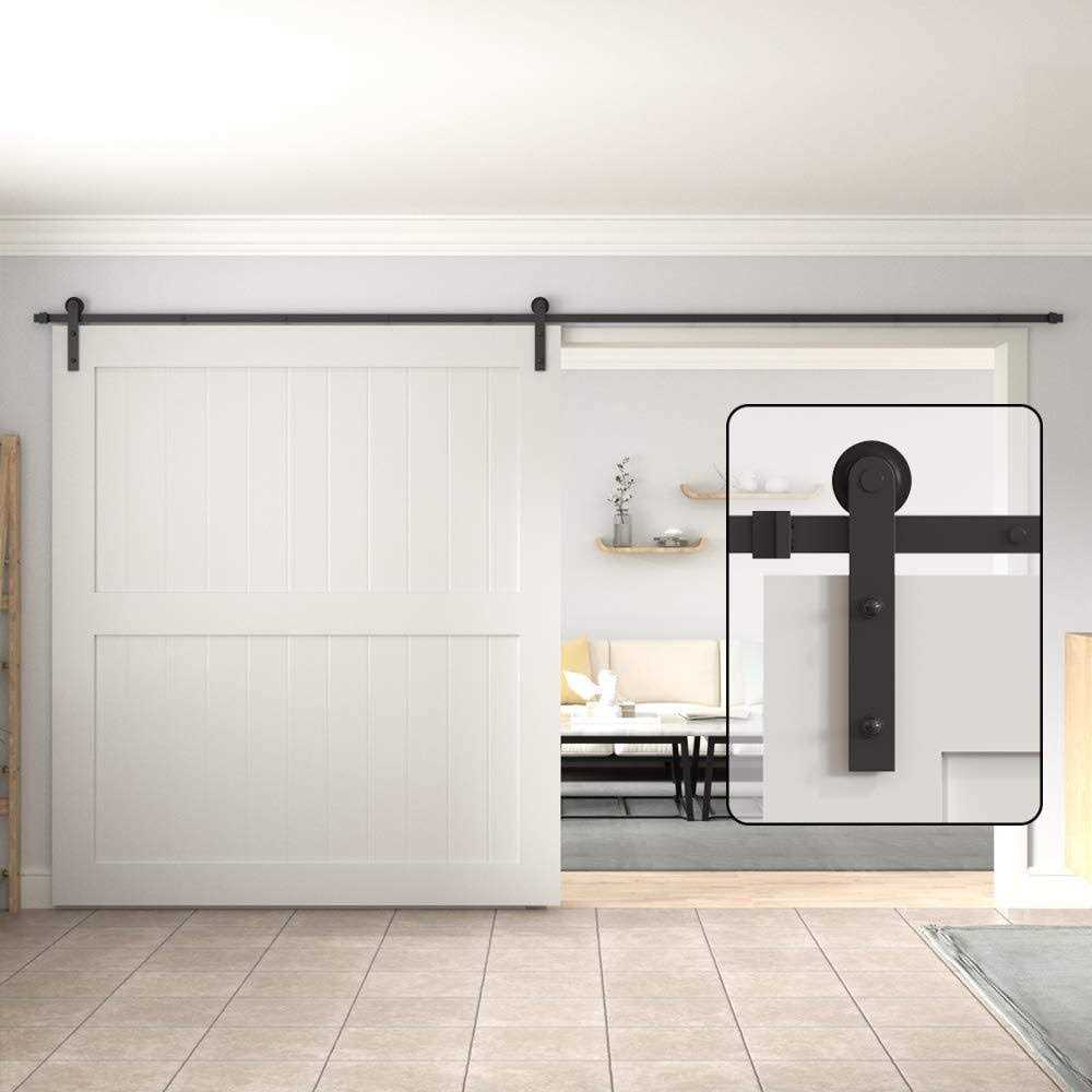 WINSOON 5/6/8/10/12/13/15/16FT Black Straight Design Sliding Roller Barn Single Wood Door Hardware Closet Track Kit Set - Zenithce