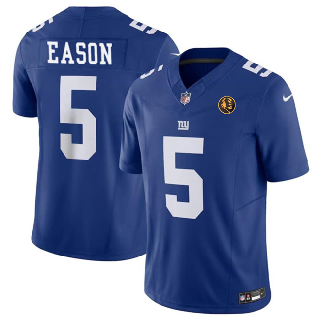 New York Giants #5 Jacob Eason Blue 2023 F.U.S.E. With John Madden Patch Vapor Limited Stitched Jersey - Zenithce