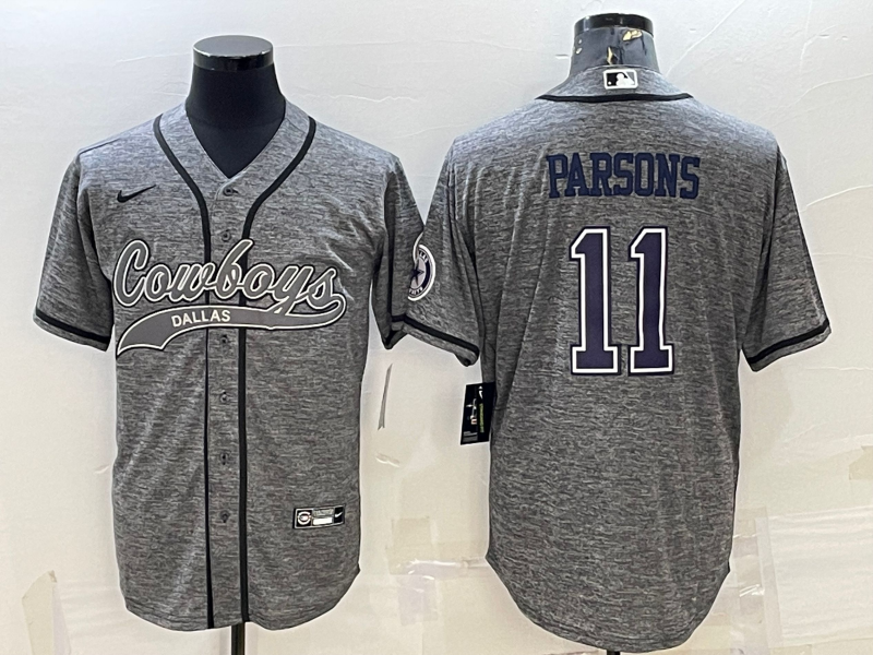 Dallas Cowboys #11 Micah Parsons Grey With Patch Cool Base Stitched Baseball Jersey - Zenithce