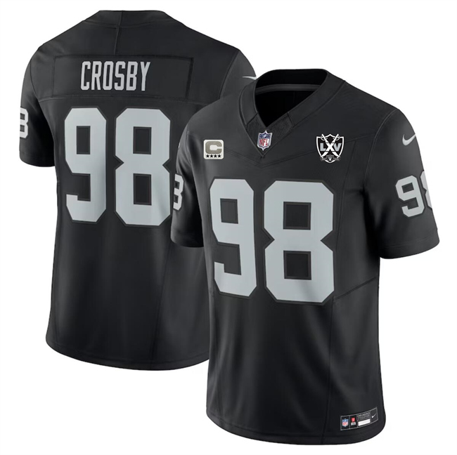 Las Vegas Raiders #98 Maxx Crosby Black 2024 F.U.S.E With 4-Star C Patch And 65th Anniversary Patch Vapor Stitched Jersey - Zenithce