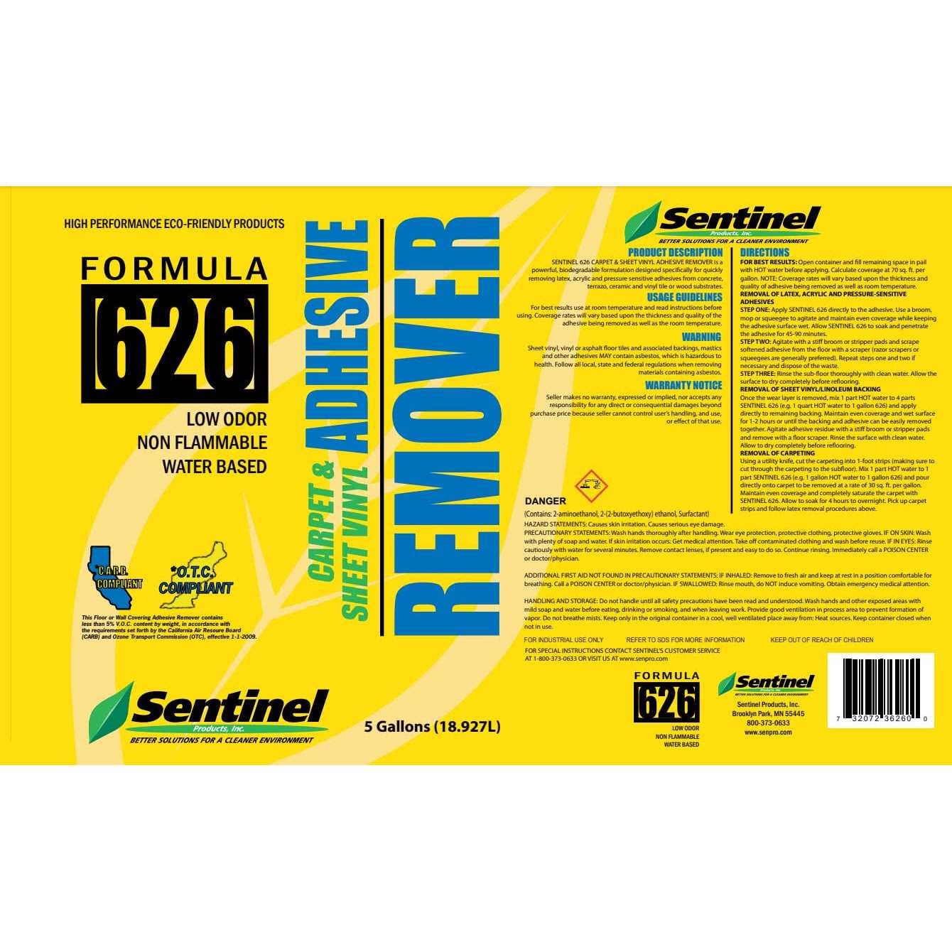 Sentinel 626 Carpet and Sheet Vinyl Adhesive Remover - Zenithce