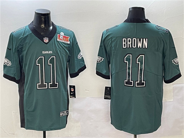 Philadelphia Eagles #11 A.J. Brown Green 2025 Super Bowl LIX Patch Fashion Color Rush Vapor Untouchable Limited Stitched Jersey - Zenithce