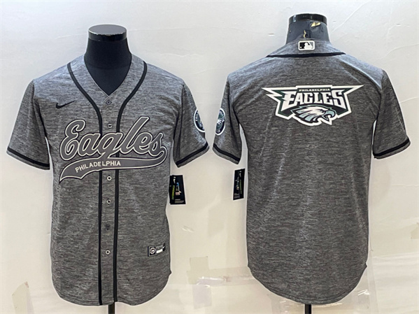 Philadelphia Eagles Gray Team Big Logo With Patch Cool Base Stitched Baseball Jersey - Zenithce