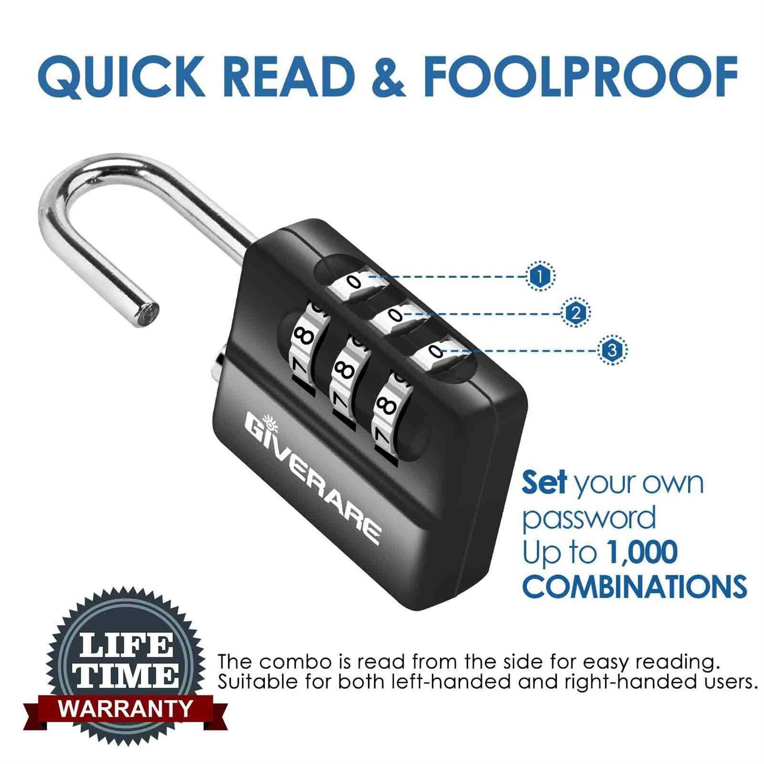 GIVERARE Combination Lock 4-Digit Padlock Keyless - Zenithce
