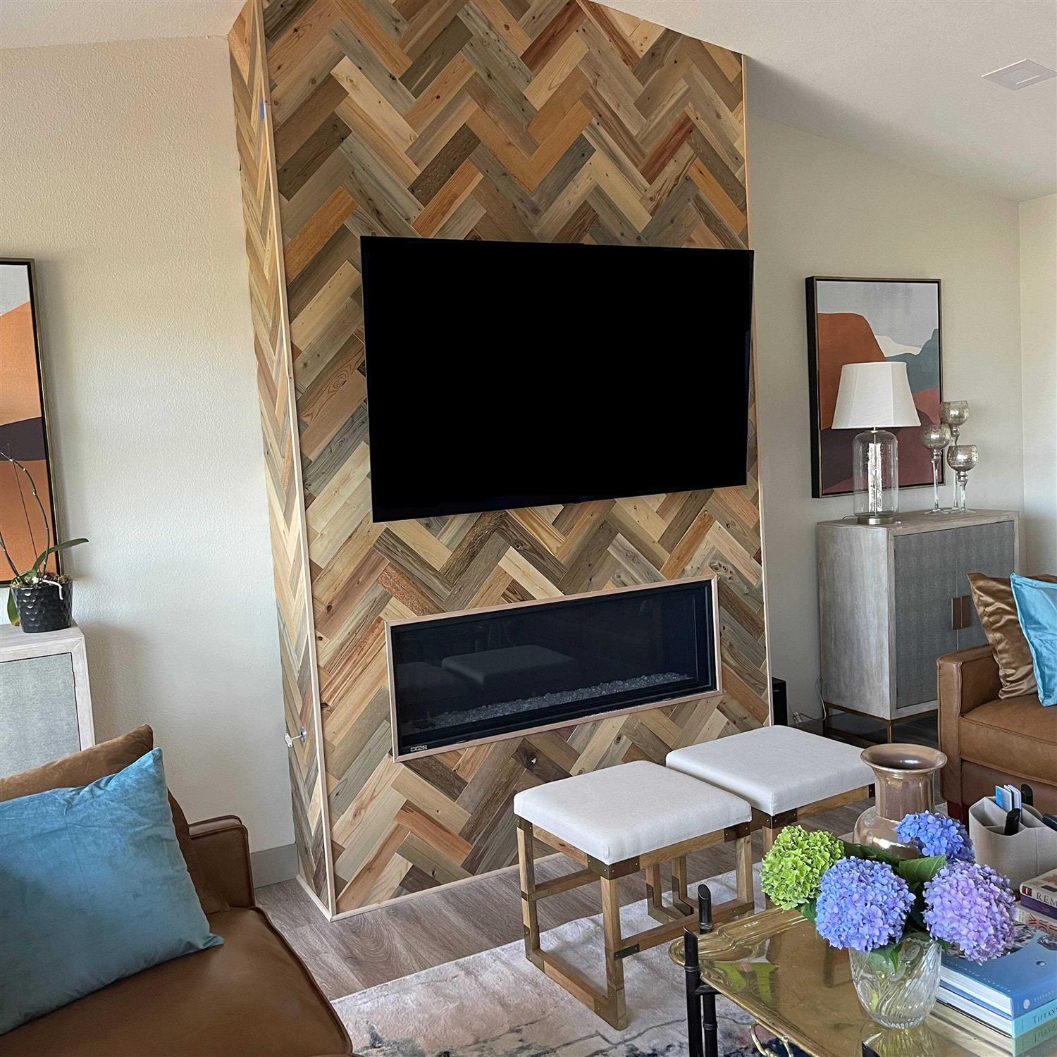 Timberchic Herringbone Pattern Wall Planks – Baxter Blonde - Zenithce