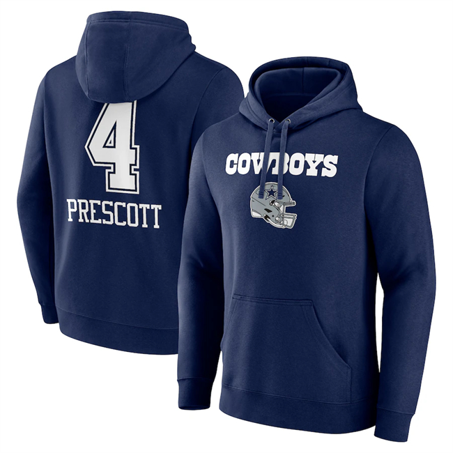 Dallas Cowboys #4 Dak Prescott Navy Team Wordmark Player Name Number Pullover Hoodie - Zenithce