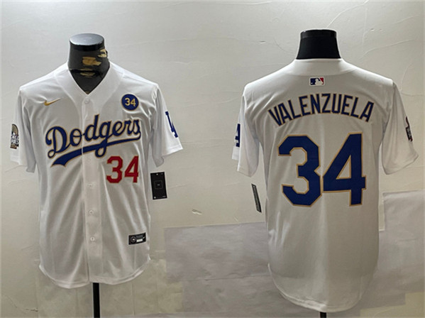 Los Angeles Dodgers #34 Toro Valenzuela White Gold 2024 World Series With No. 34 Patch Home Limited Stitched Jersey - Zenithce