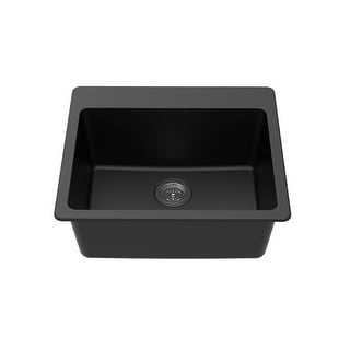 Winpro Granite Quartz 16.64” L x 16.64” W Single Bowl Dual Mount Kitchen Sink WGBL10301 - Zenithce