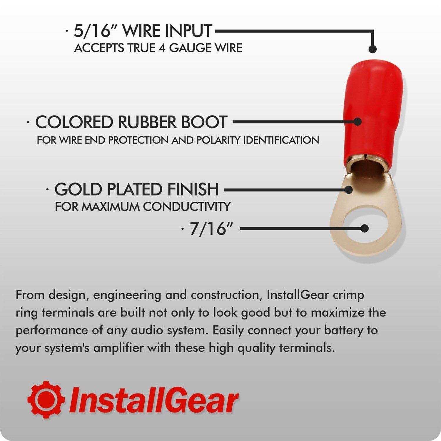 InstallGear 1/0 Gauge AWG Pure Copper Lugs Ring Terminals Connectors with Heat Shrink - Zenithce