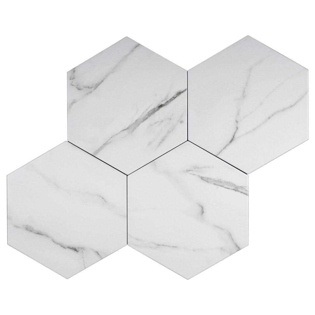 MOLOVO Elegance Gold Hexagon 7.7 in. x 8.9 in. Matte Porcelain Marble look Floor and Wall Tile - Zenithce