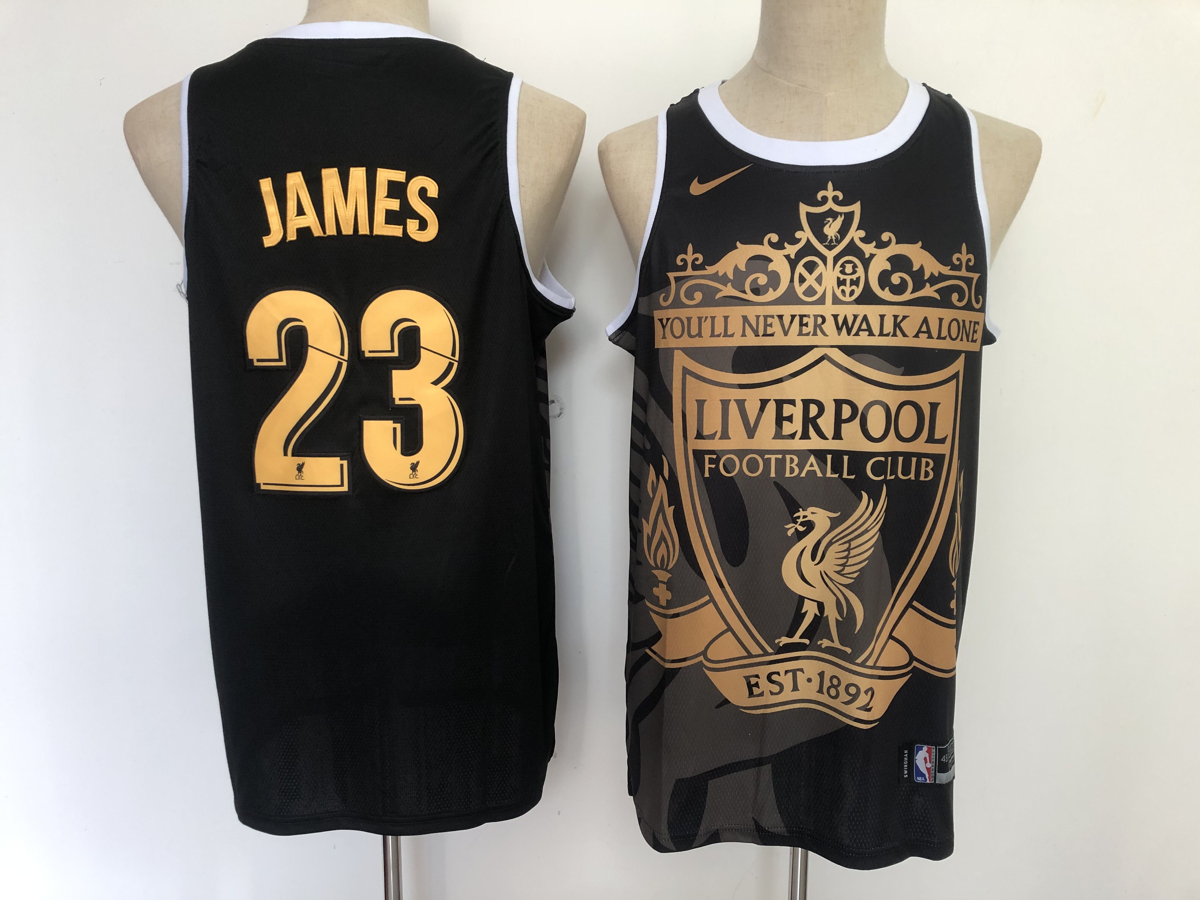 Los Angeles Lakers #23 LeBron James Liverpool Black Golden Edition Swingman Jersey - Zenithce